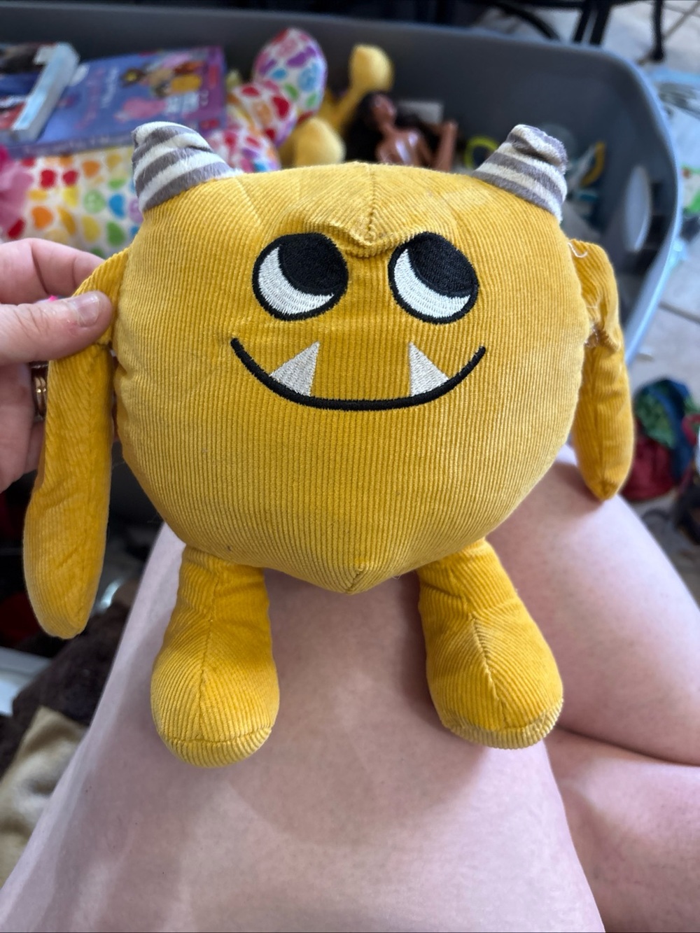 Yellow Corduroy Monster Plush Toy - Soft Kids Stuffed Animal